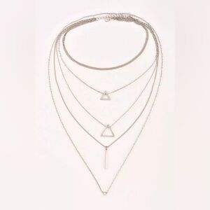 Silver Boho Triangle Bar Pendant Multilayer‎ Necklace
